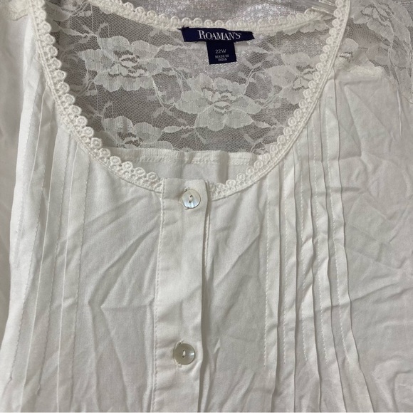 Roaman's Women’s White Lace Illusion Button-Up Tunica Top Size22 Costal Vacation - Picture 6 of 13